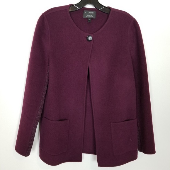 St. John for Nordstrom Womens Wool Angora Cashmere Cardigan Sweater Sz 4 Maroon - Picture 1 of 8
